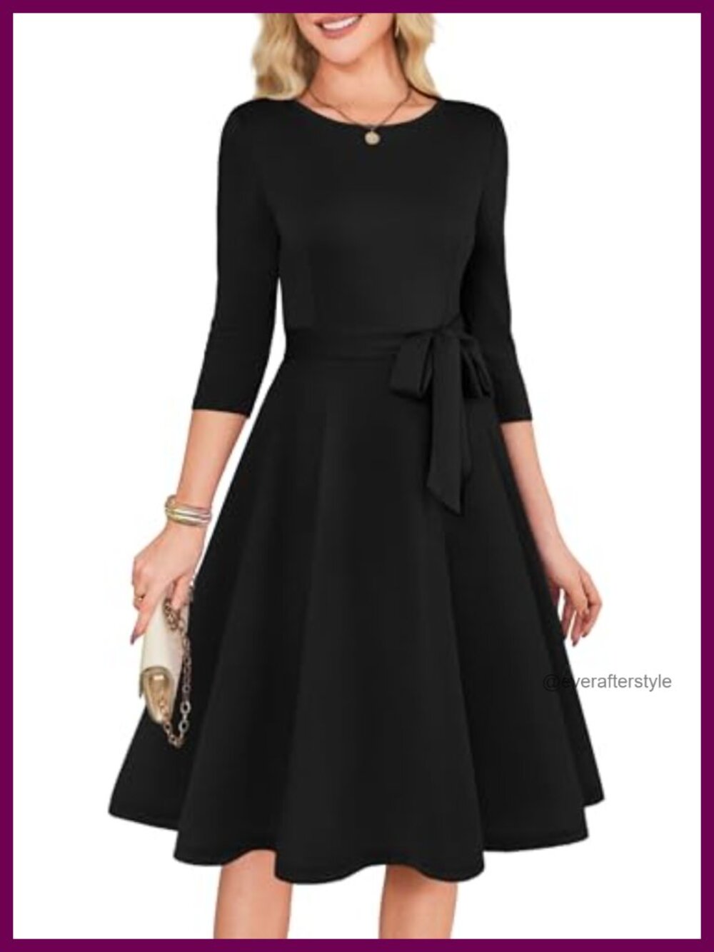 Women's 3/4 Sleeve A-Line Cocktail Dress with Belt
